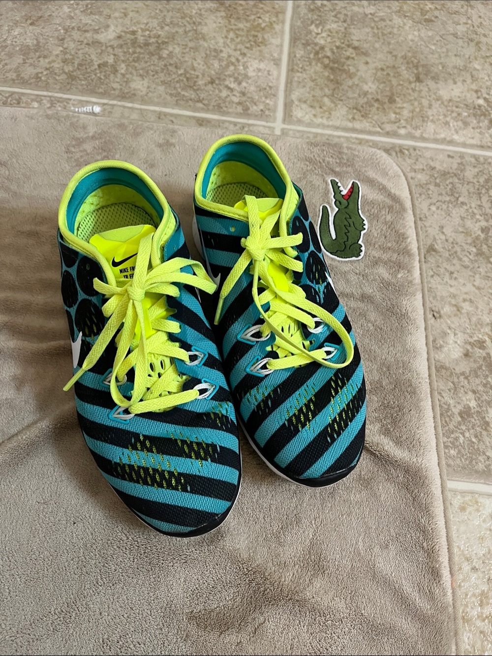 Nike Black & Teal Striped Sneakers with Neon Yellow Laces